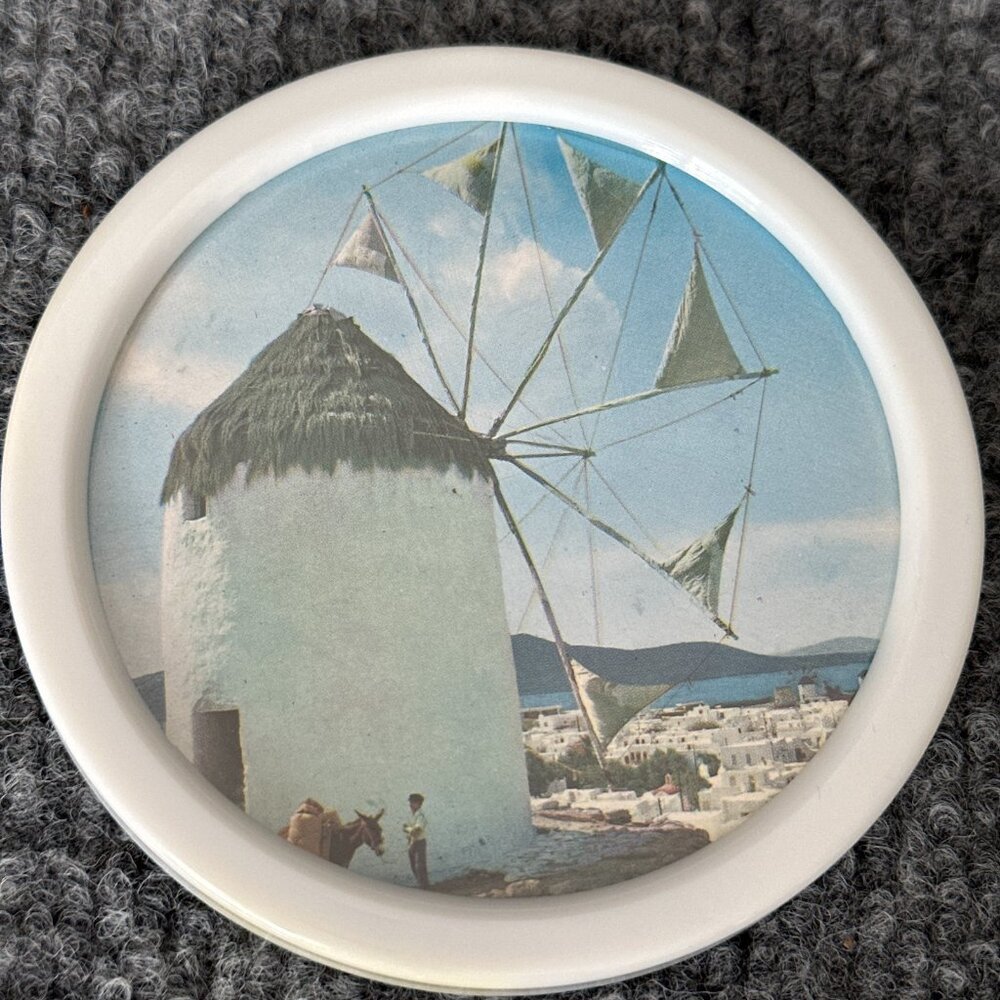 Vintage Greece Coasters White Plastic Travel Destination Photographs Set of 6 - Picture 9 of 13